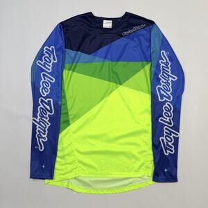 Troy Lee Designs Jersey Mens Medium Blue Green Neon Long Sleeve MTB Cycling